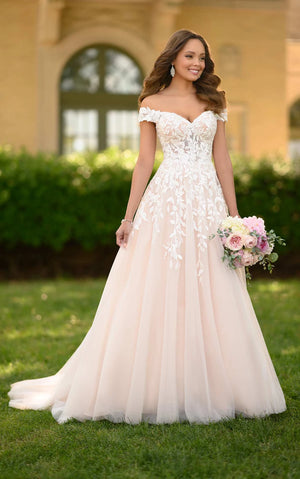 7012 - Romantic A-line Wedding Gown with Organic Leaf Pattern