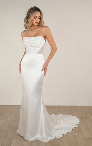 7956 - Sexy Satin Cutout Column Sheath Wedding Dress with Corset Back