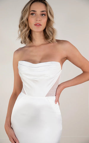 7956 - Sexy Satin Cutout Column Sheath Wedding Dress with Corset Back