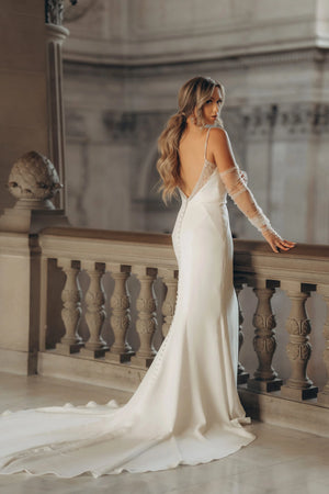 7831 - Chic Column Slip Wedding Dress with Low Back Detail