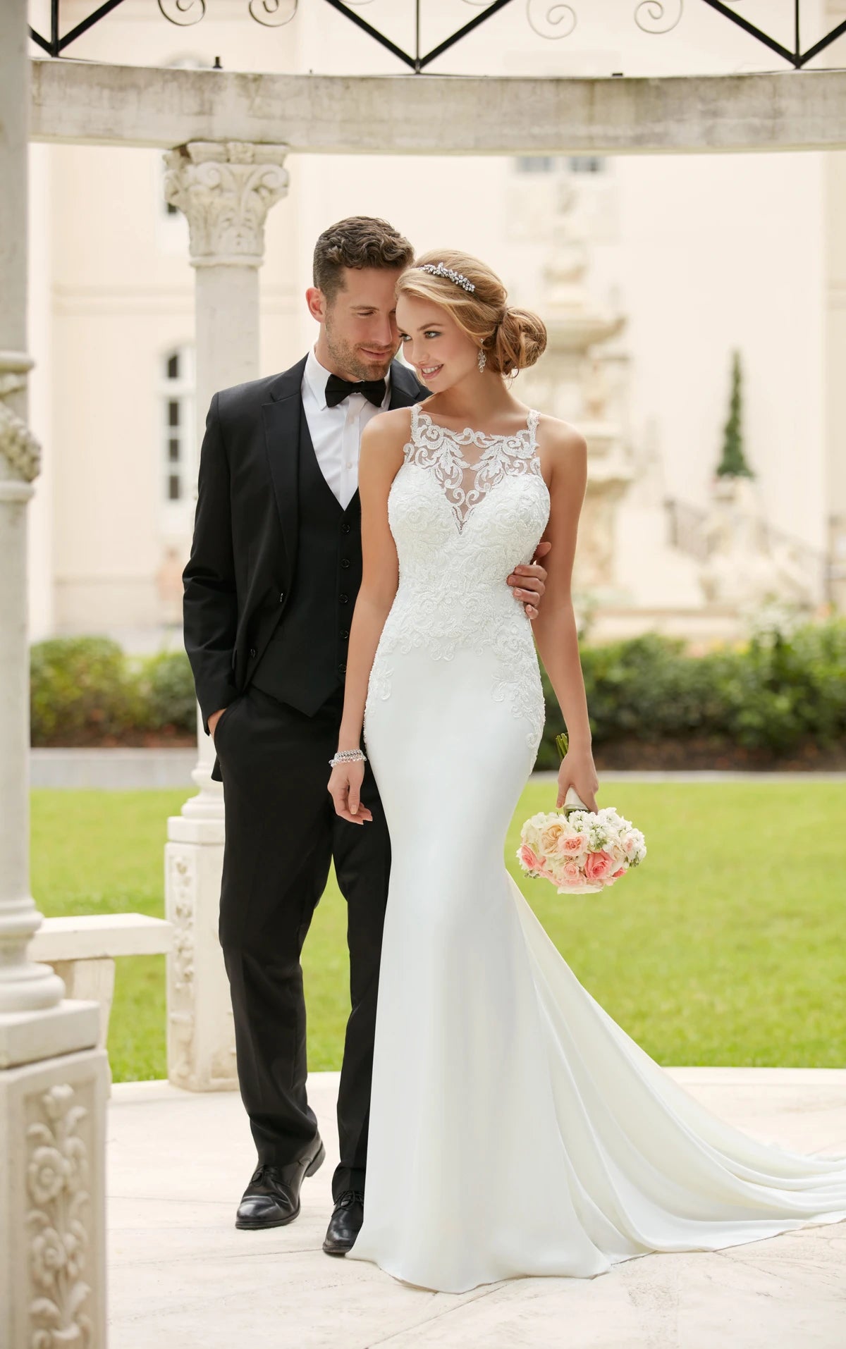 HIGH NECK SHEATH WEDDING DRESS