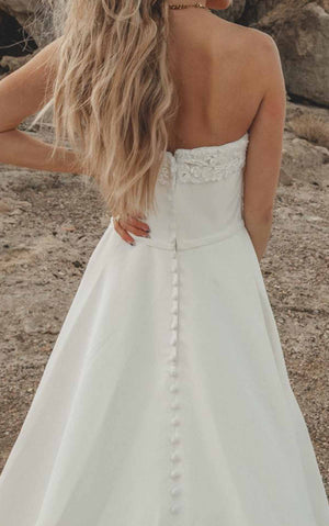 7045 - Simple Strapless Wedding Gown with Pockets