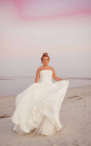 7045 - Simple Strapless Wedding Gown with Pockets