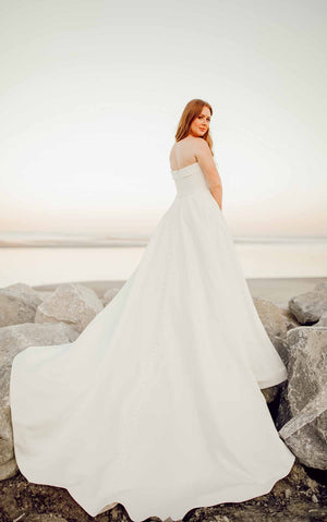 7045 - Simple Strapless Wedding Gown with Pockets