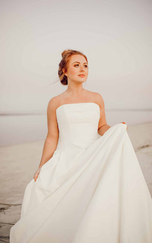 7045 - Simple Strapless Wedding Gown with Pockets