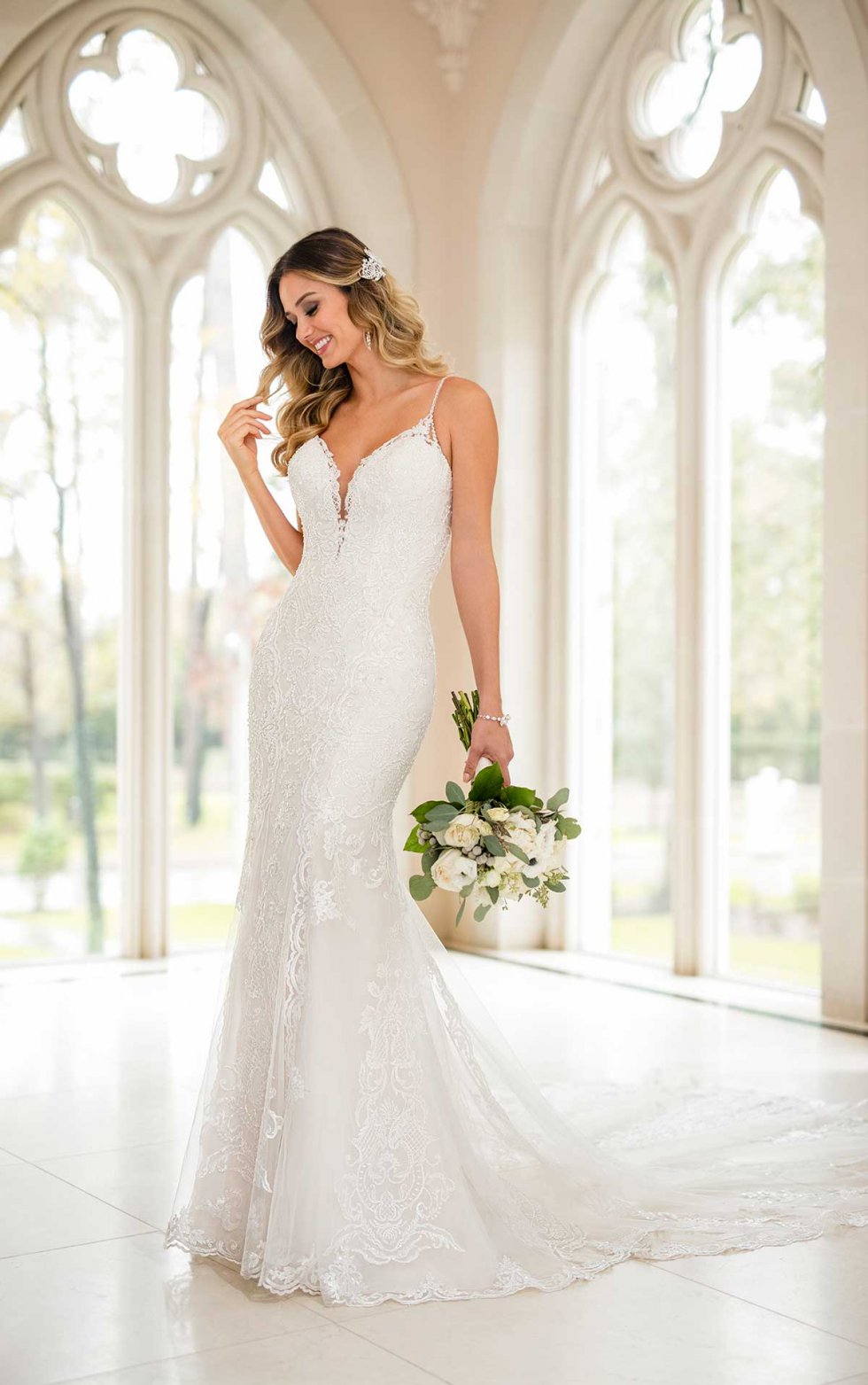 Modern fit and flare best sale wedding dress