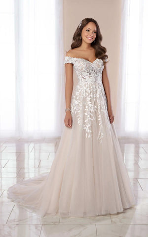 7012 - Romantic A-line Wedding Gown With Organic Leaf Pattern