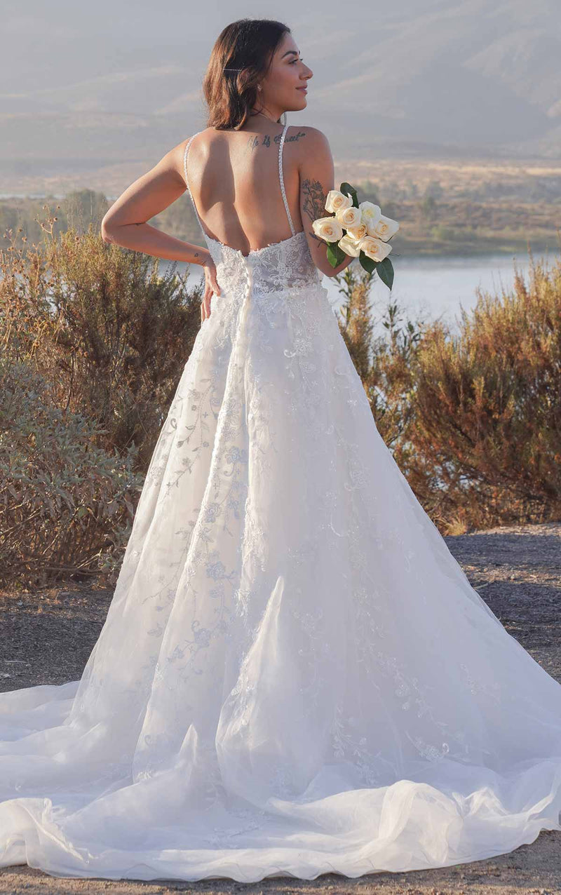 7398 - Romantic Floral Wedding Dress with Sheer Bodice and Full Skirt