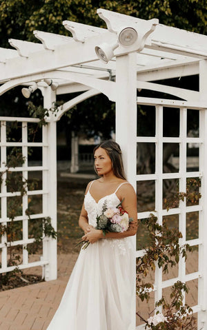 7514 - Shimmering Lace And Tulle A-line Wedding Dress with Spaghetti Straps